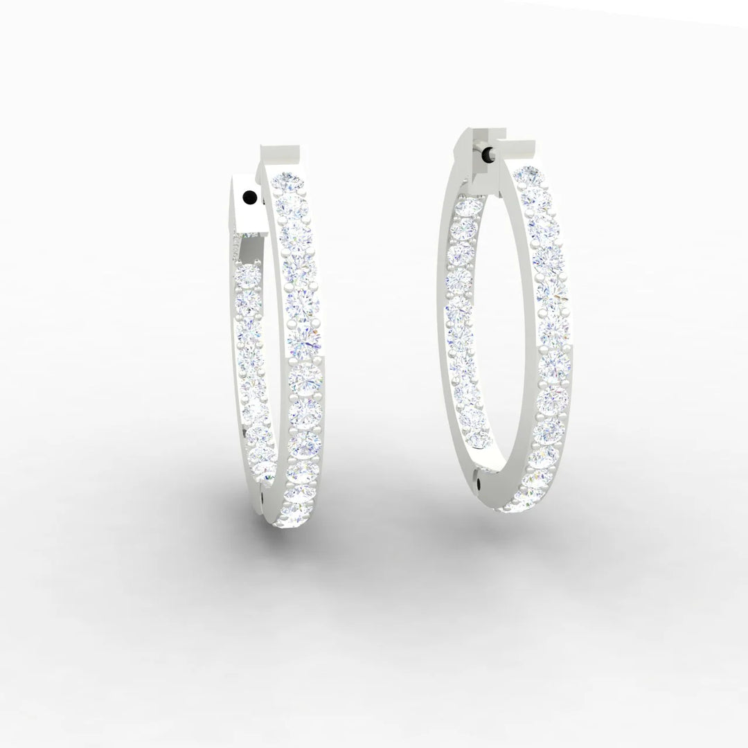 2 Carats Lab Diamond Eternity Hoop Earrings 14K White Gold
