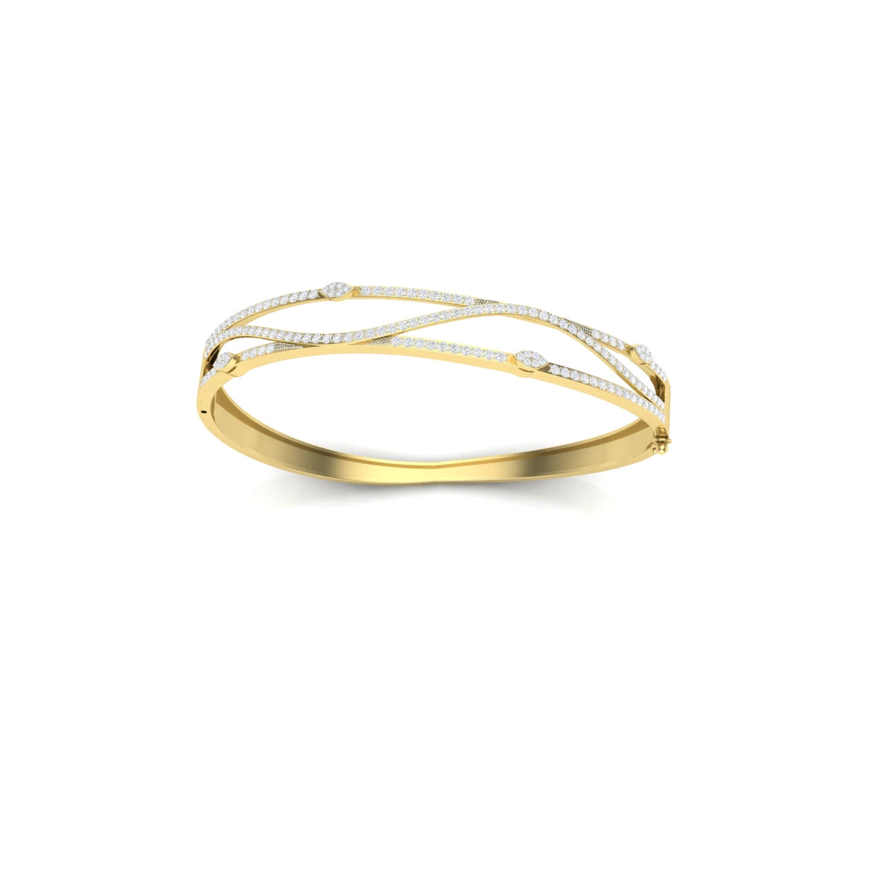 2 Carats Natural Diamond Crossover Wave Bangle Bracelet 14K Yellow Gold