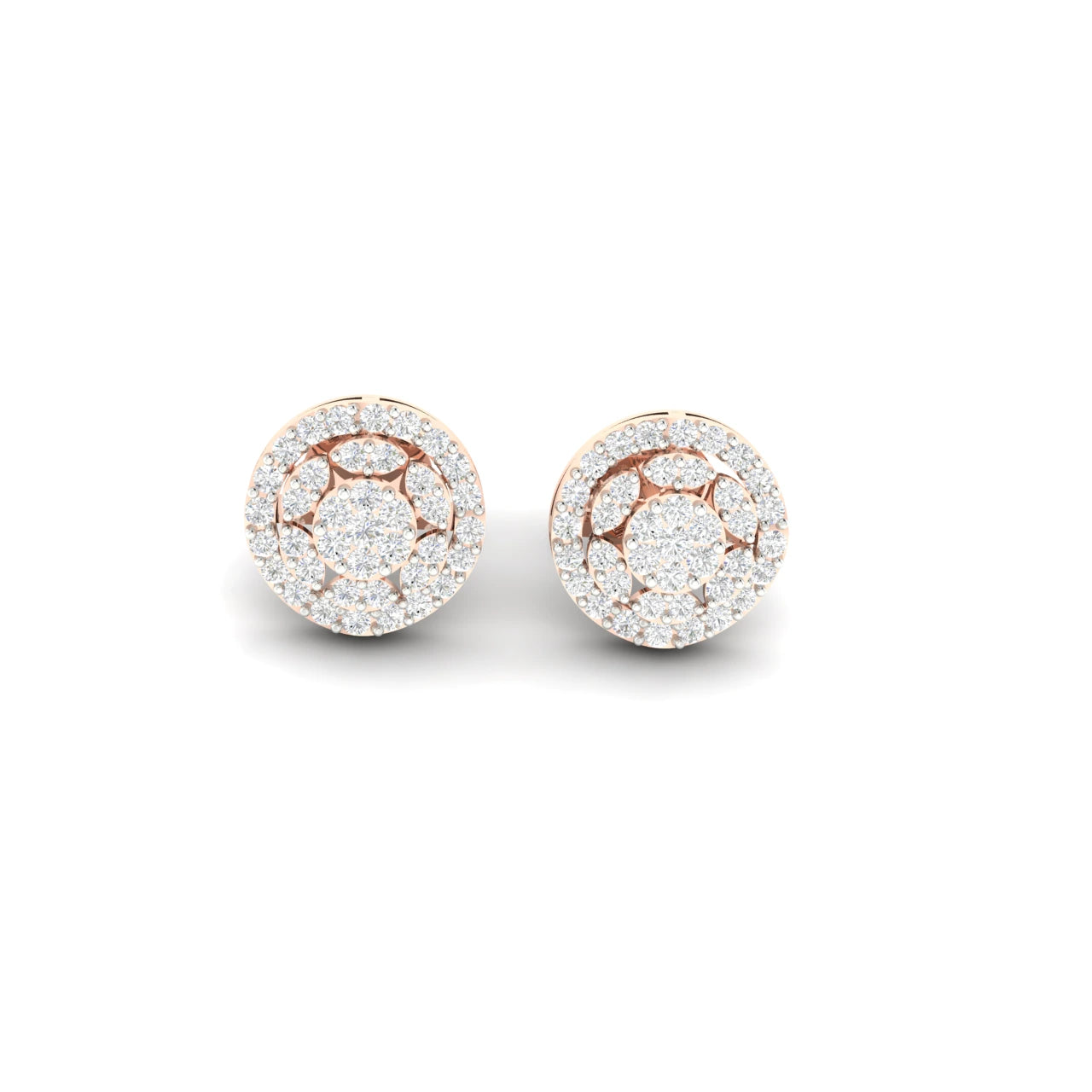 1.5 Carat Diamond Floral 14K Rose Gold Earring Studs