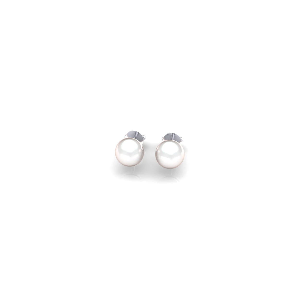 Classic pearl stud earring set in polished 14K white gold, finished with a secure butterfly pushback closure for comfortable everyday wear.