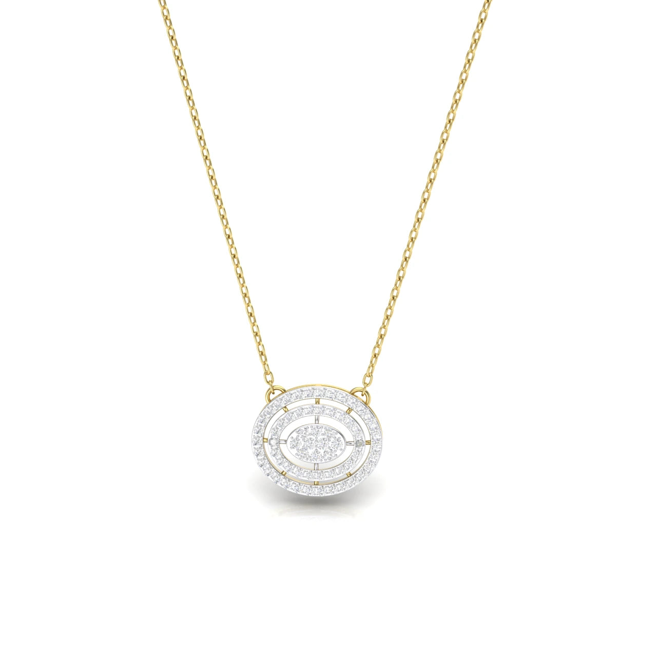 1 Carat Oval Cluster Halo Lab Grown Diamond  Necklace 14K YellowGold