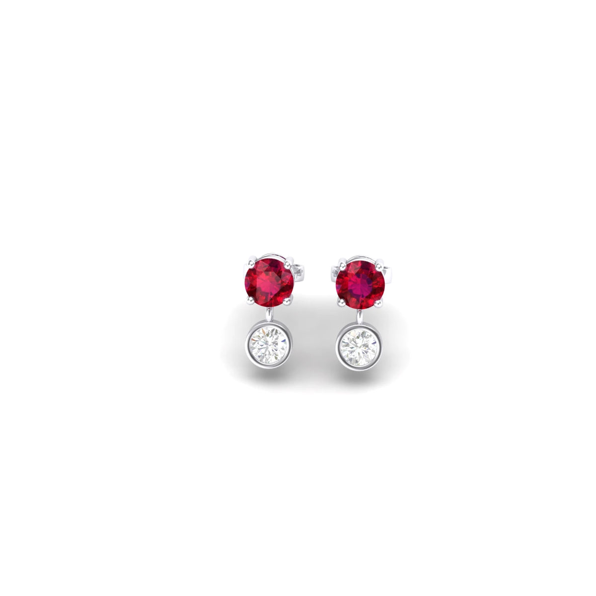 Ruby & Lab Grown Diamond Drop Earrings in 14K White Gold