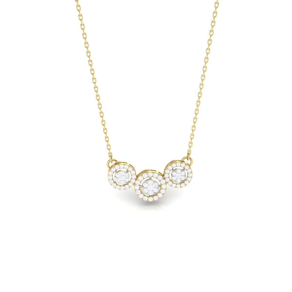 1 Ct. Trio Halo Lab Diamond Pendant Necklace in 14K Yellow Gold