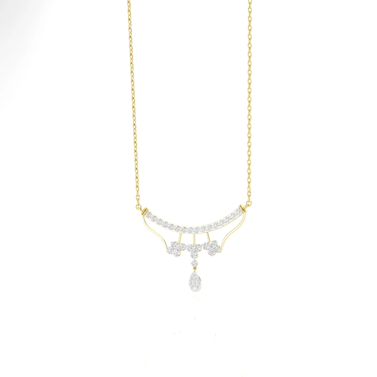 1 Carat Cluster Curve Lab Grown Diamond  Necklace 14K Gold