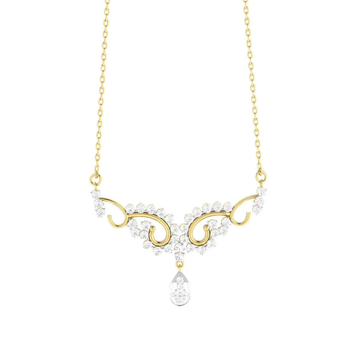 1 Carat Regal Swirl Lab Grown Diamond Pendant Necklace 14K YellowGold