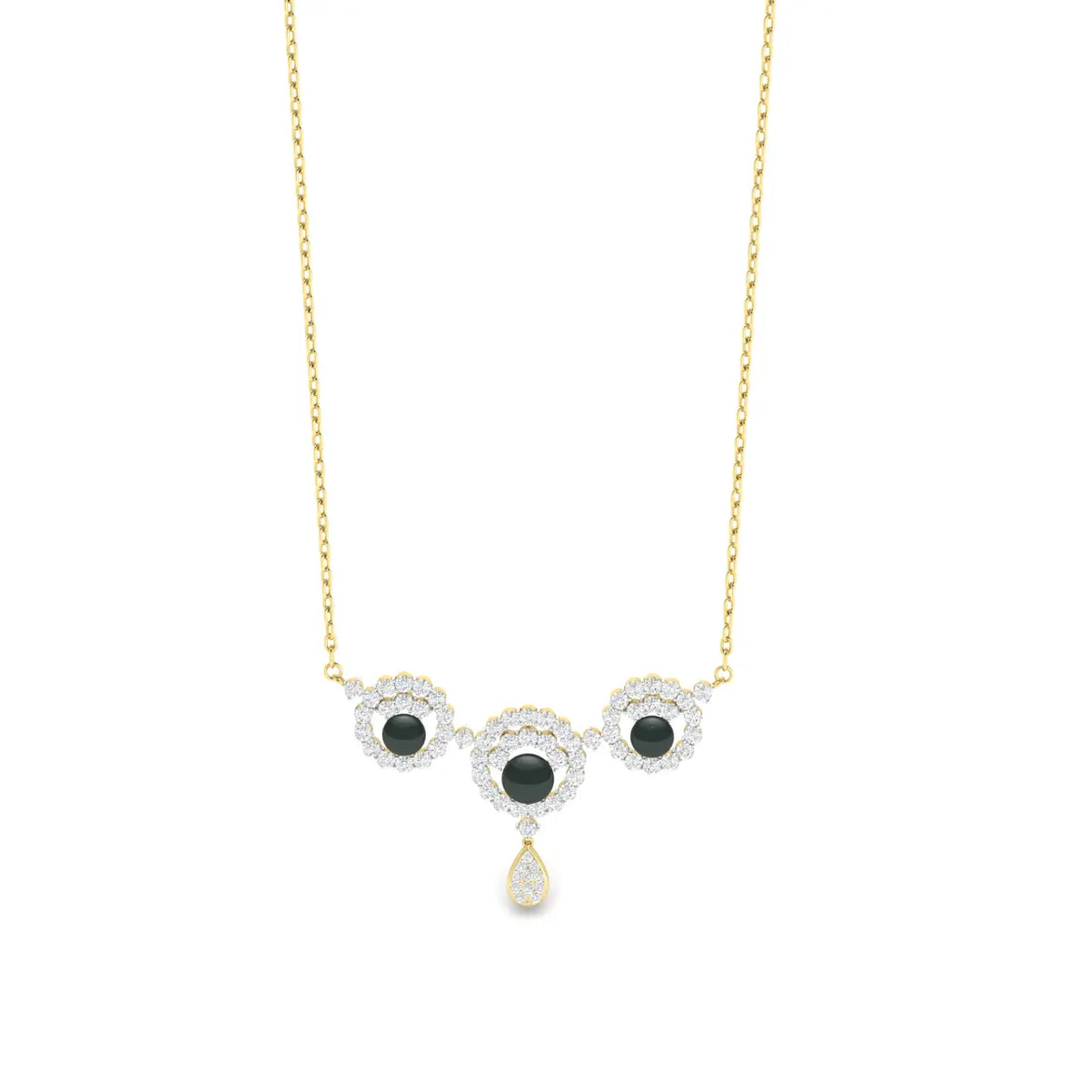 2 Carat Onyx Glow with Lab- Grown Diamond Teardrop  Necklace 18K Yellow Gold