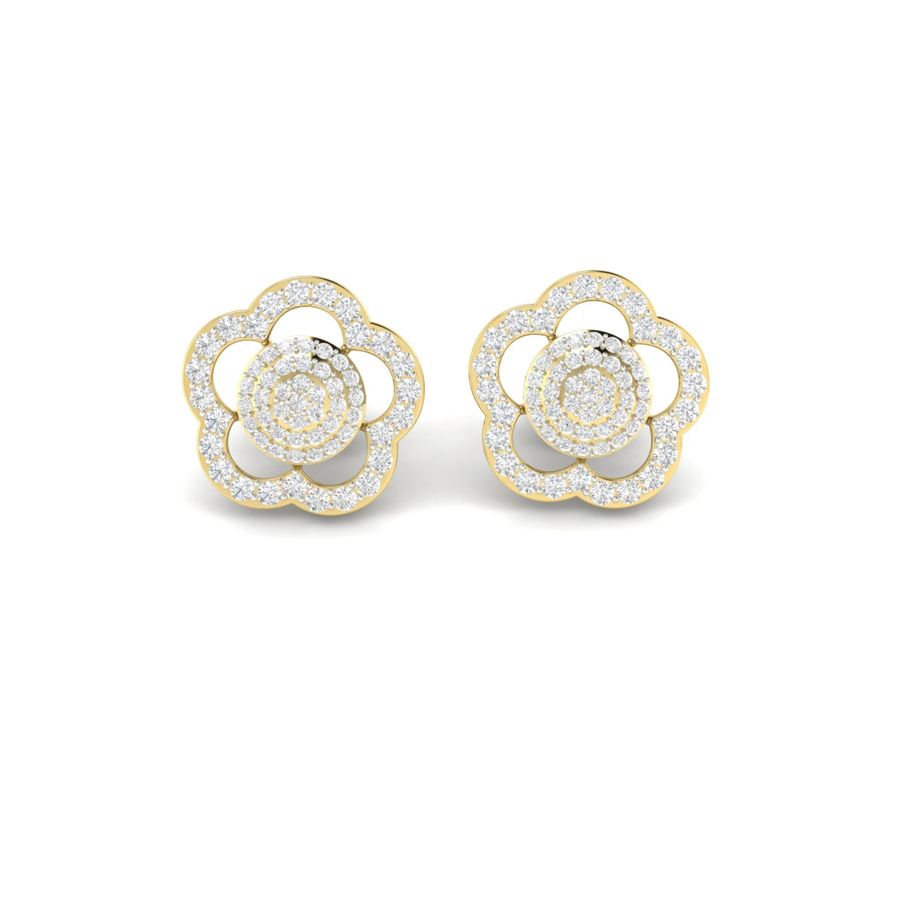 1.5 Carat Natural Diamond Floral Elegance 18K Yellow Gold Earring Studs