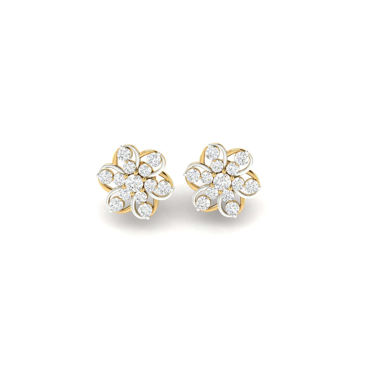 1 Carat  Natural Diamond Daisy Cluster 18K Gold Earring Studs