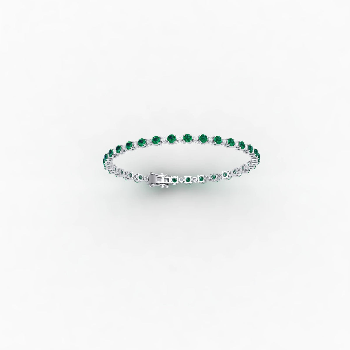 1 Carat Alternating Size Emerald and Lab Diamond Bracelet in 14k White Gold