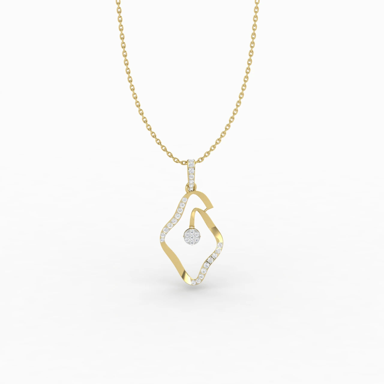 0.5 Carats Natural Diamond Open Wave Pendant Necklace 14K Yellow Gold