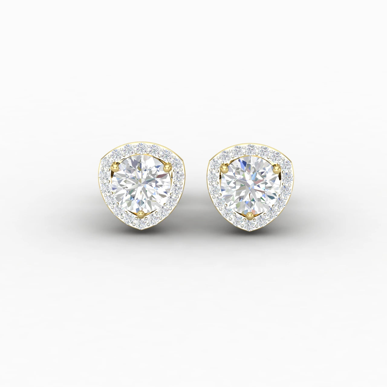 0.2 Carats Natural Diamond Trillion Halo Stud Earrings 14K Yellow Gold