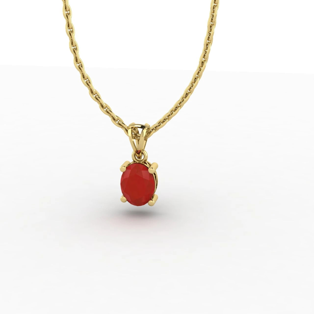 Oval Cut Ruby Solitaire Necklace 14k Yellow Gold