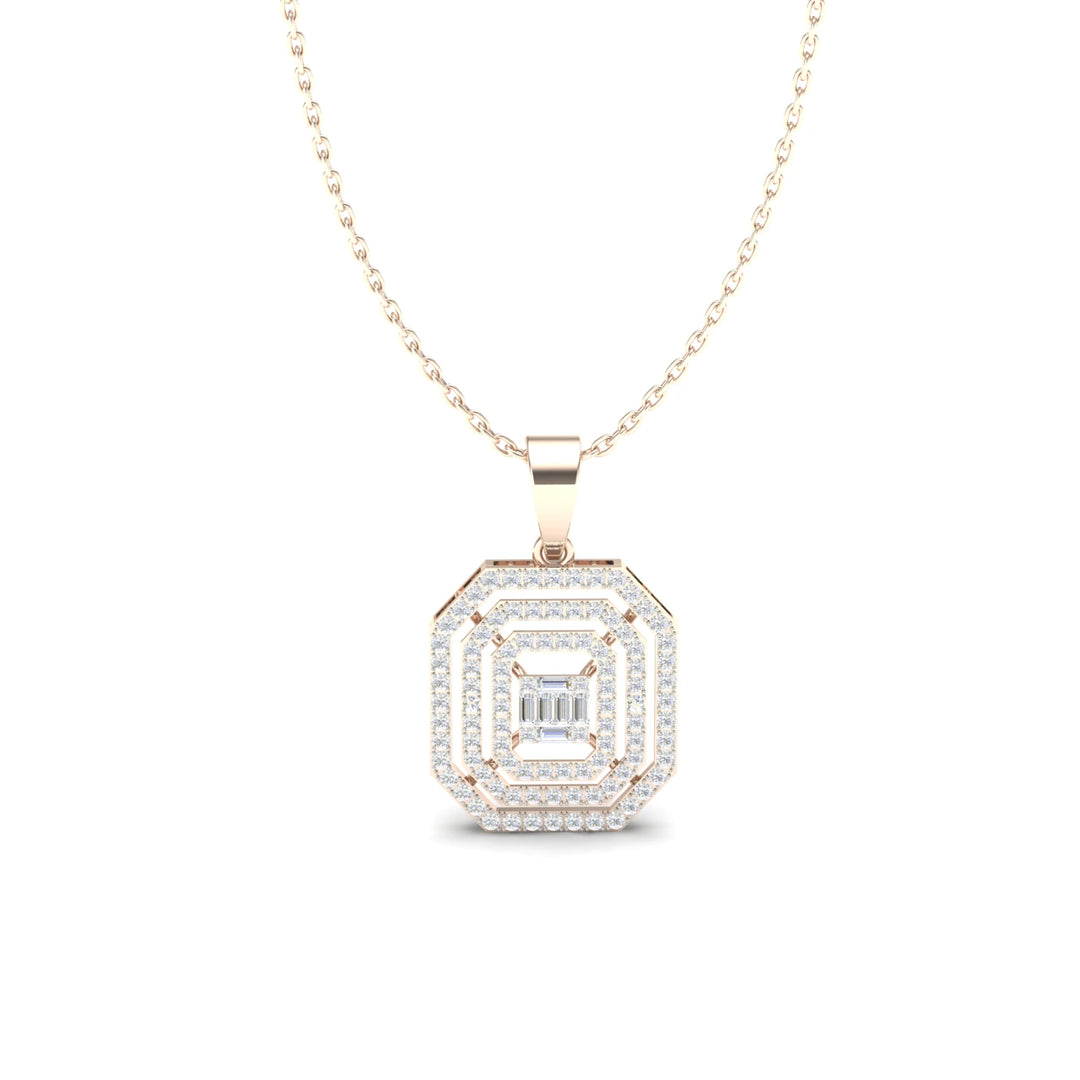 0.8 Carats Lab Grown Diamond Emerald Halo  Necklace 14K Rose Gold