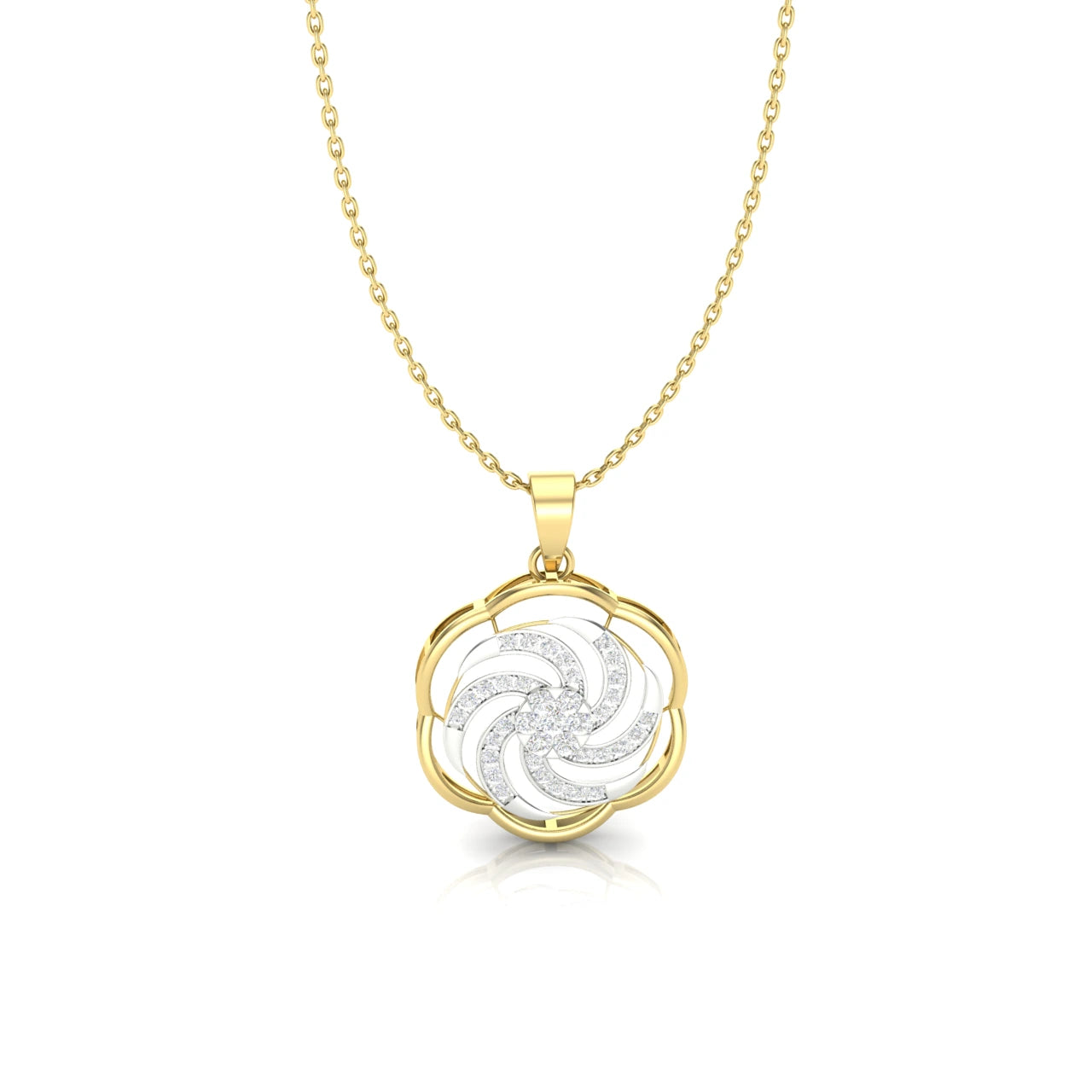 1 Carat Natural Diamond Pinwheel Floral Pendant Necklace 14K Yellow Gold