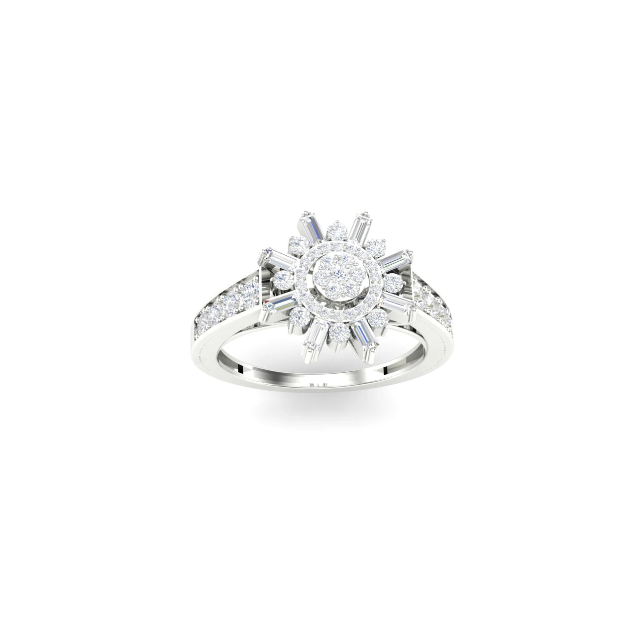1 Carat Diamond Sunburst Cluster Ring 14K White Gold