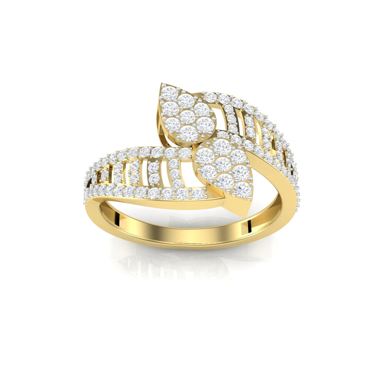 1 Carat Diamond Bypass Leaf Cluster Ring 14K Yellow Gold