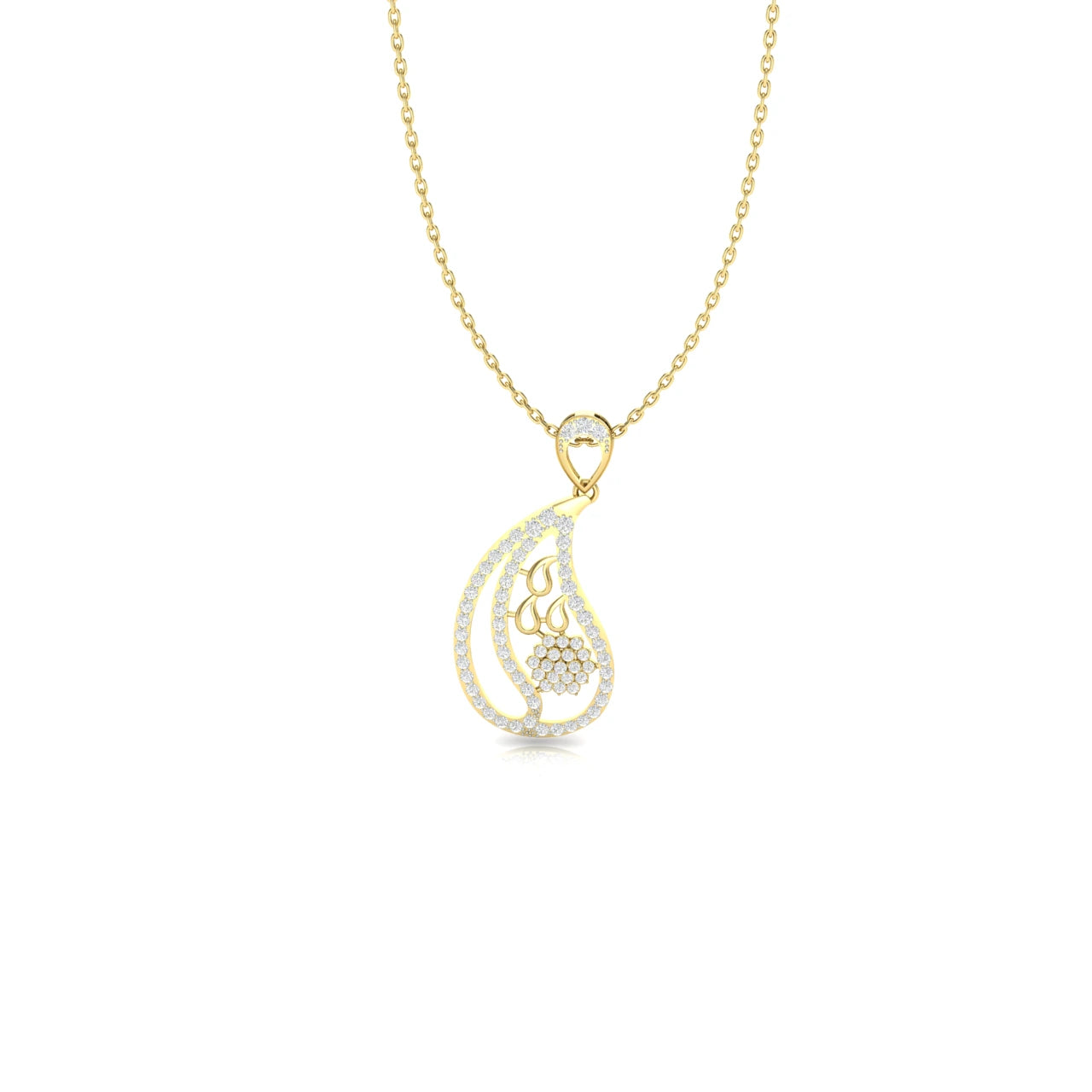 0.7 Carats Natural Diamond Paisley Bloom Pendant Necklace 18K Yellow Gold