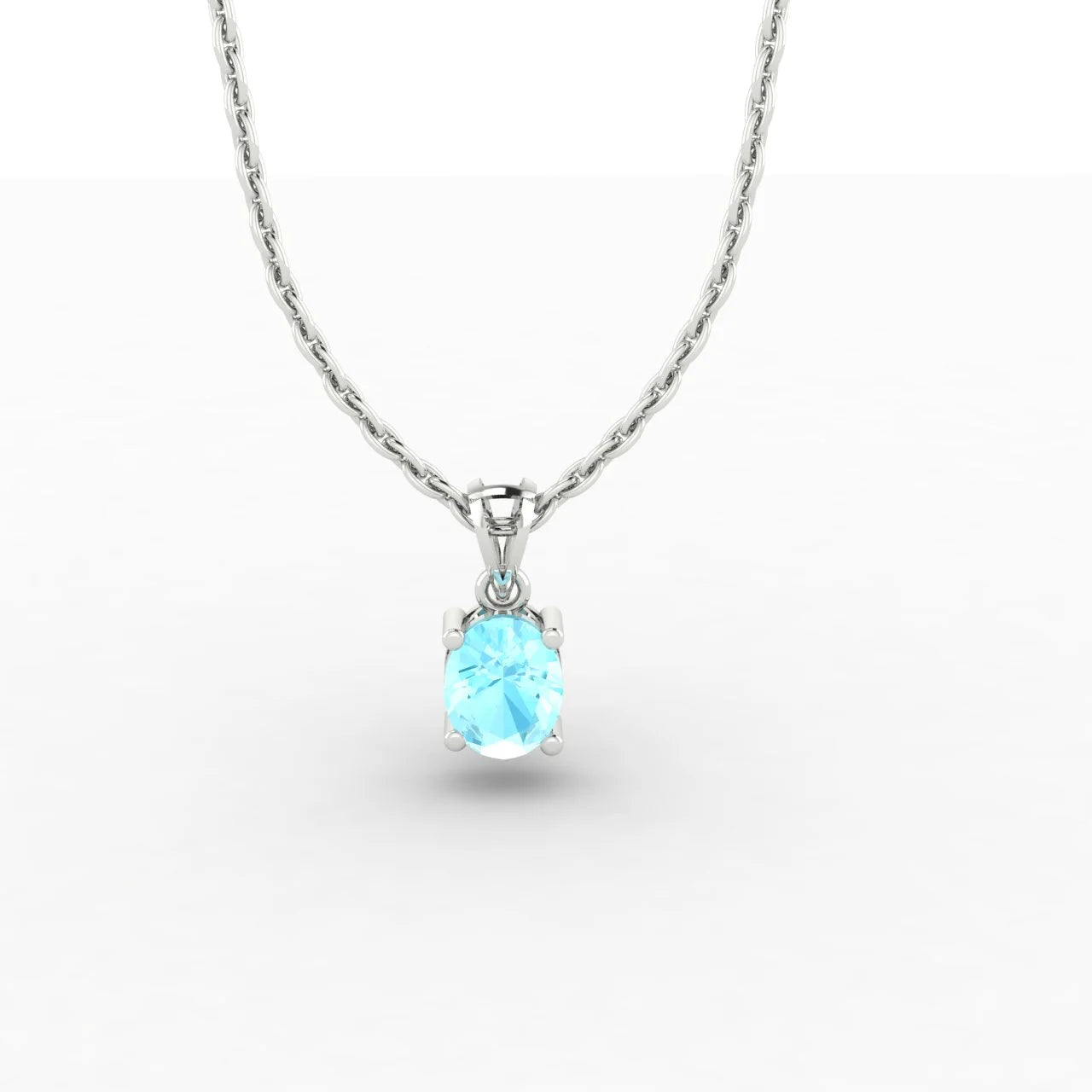 Oval Cut Aquamarine Solitaire Necklace 14k White Gold