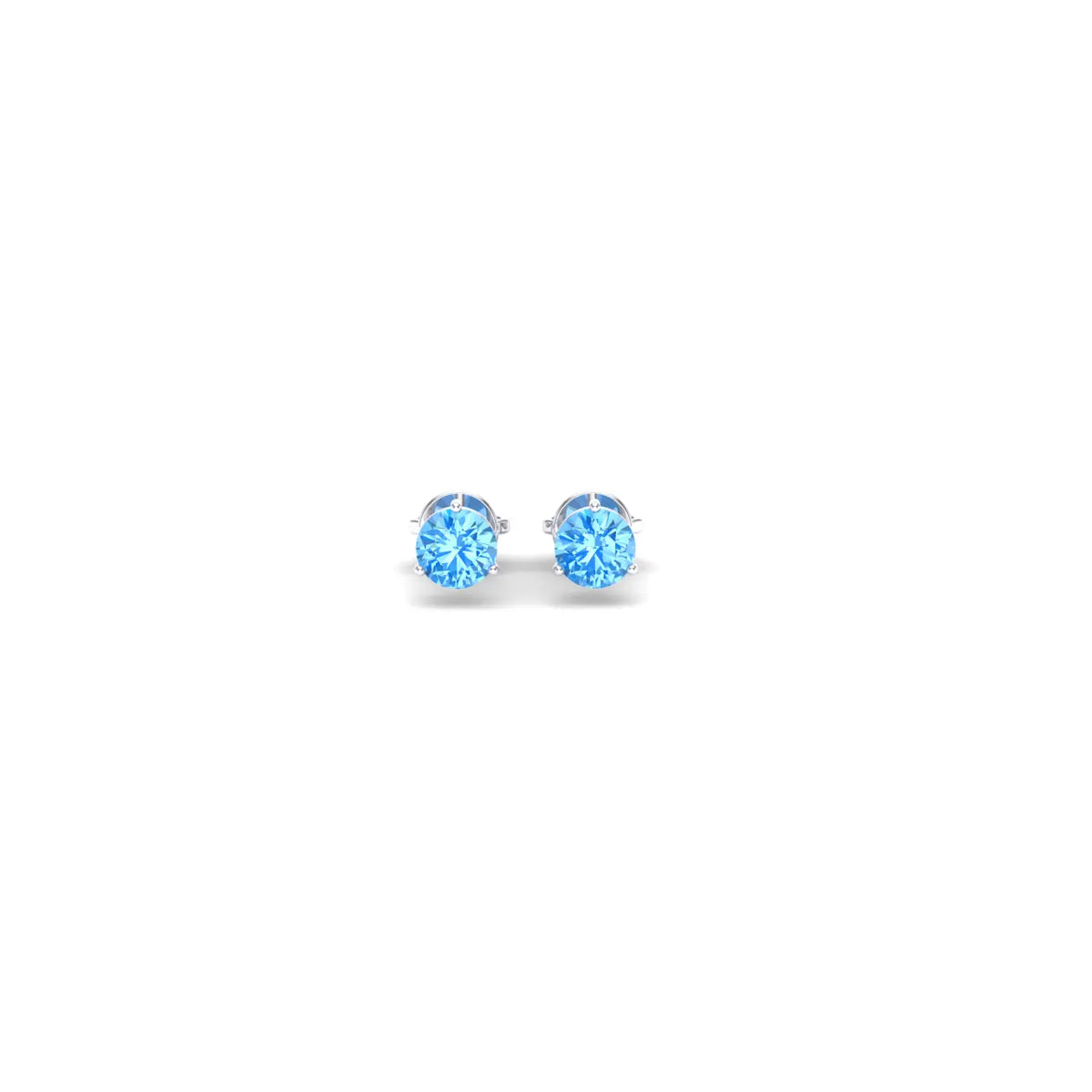 Blue Topaz Solitaire Stud Earrings in 14K White Gold