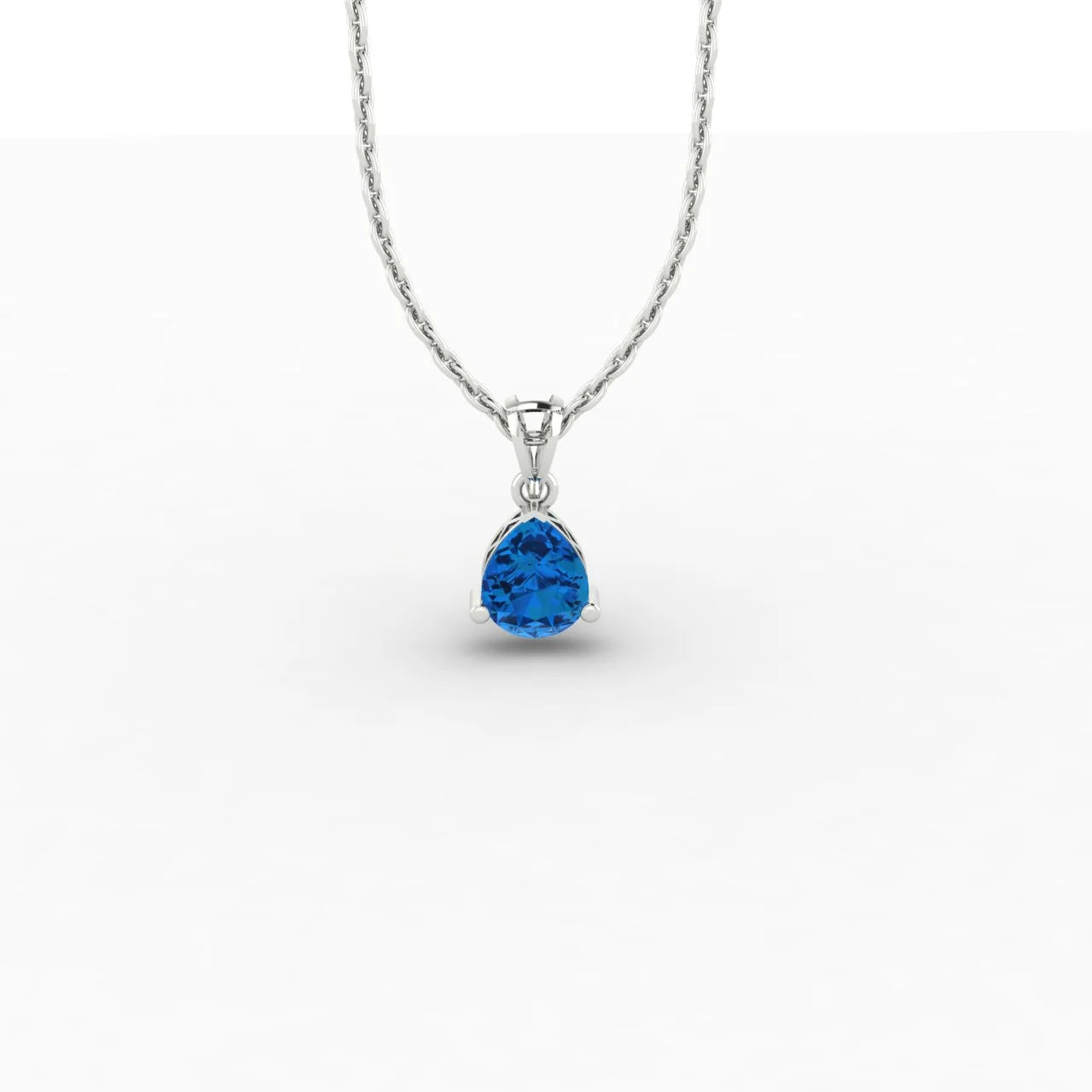 Pear Cut Glacier Blue Topaz Solitaire Necklace 14K White Gold