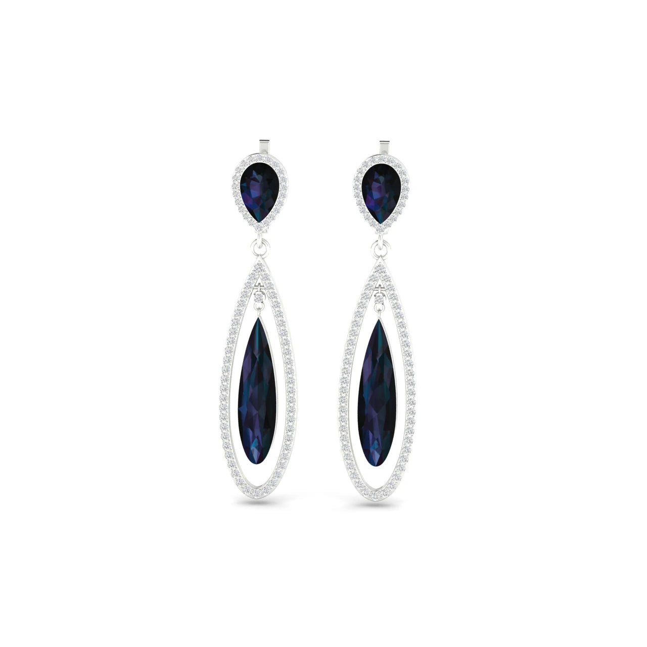 2 Carat Diamond 18K Royal Blue Center Stone Amethyst Open-Frame Dangle Earrings