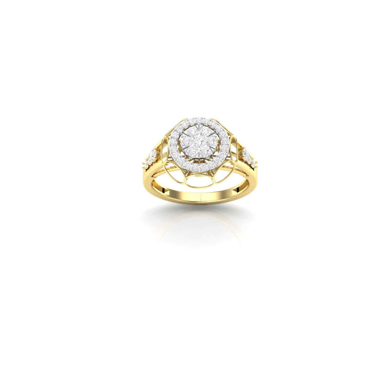 1 Carat Radiant Halo Lab Grown Diamond Ring 14K YellowGold