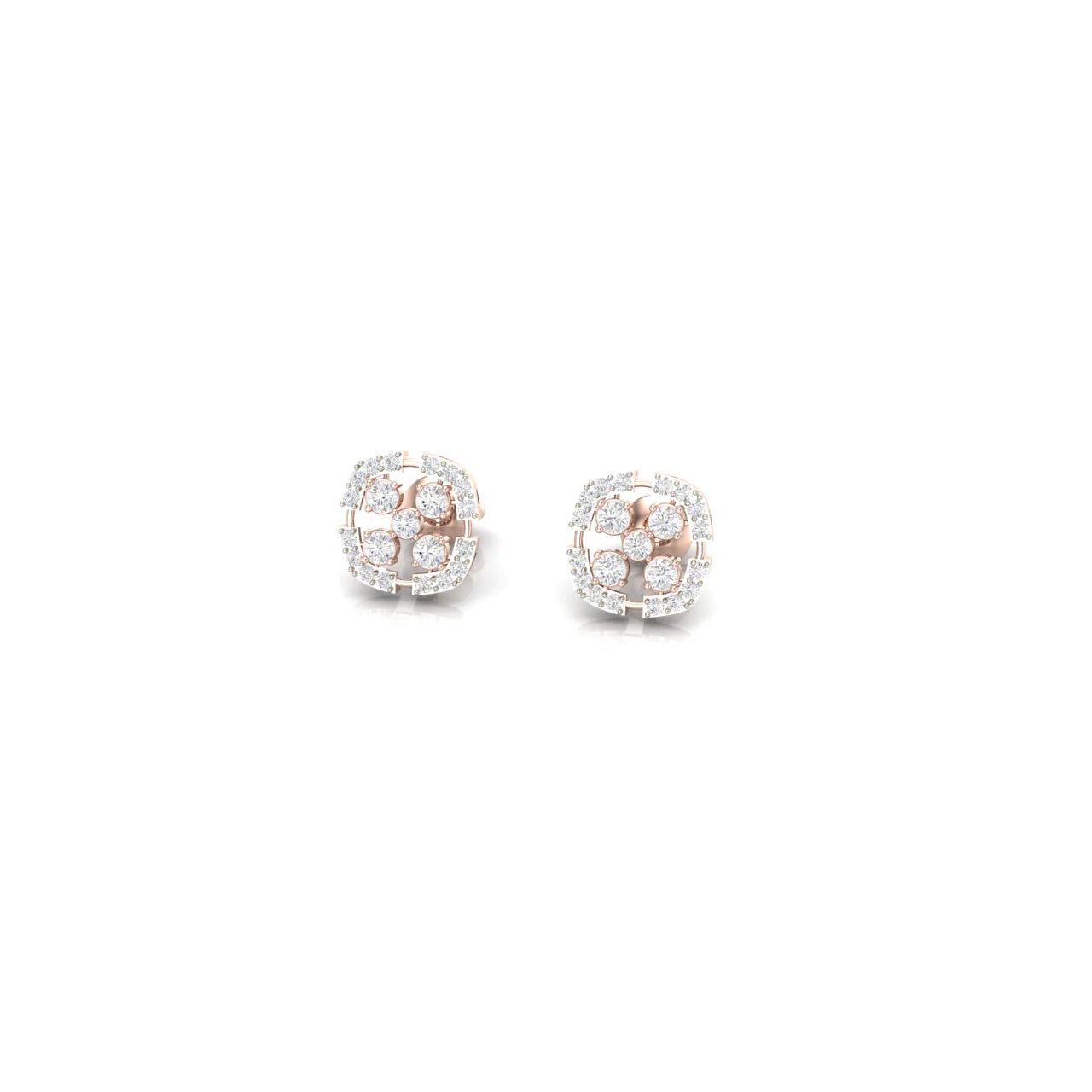 1 Carat Diamond Cushion Halo Cluster Stud Earrings 14K Rose Gold