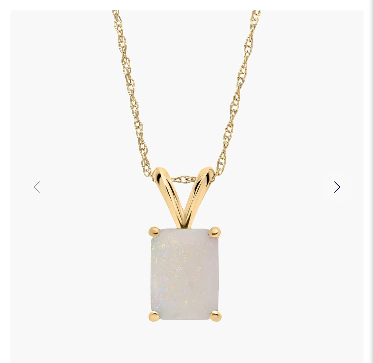 6 Carat Opal Emarald Cut Birth Stone Necklace 14K Gold