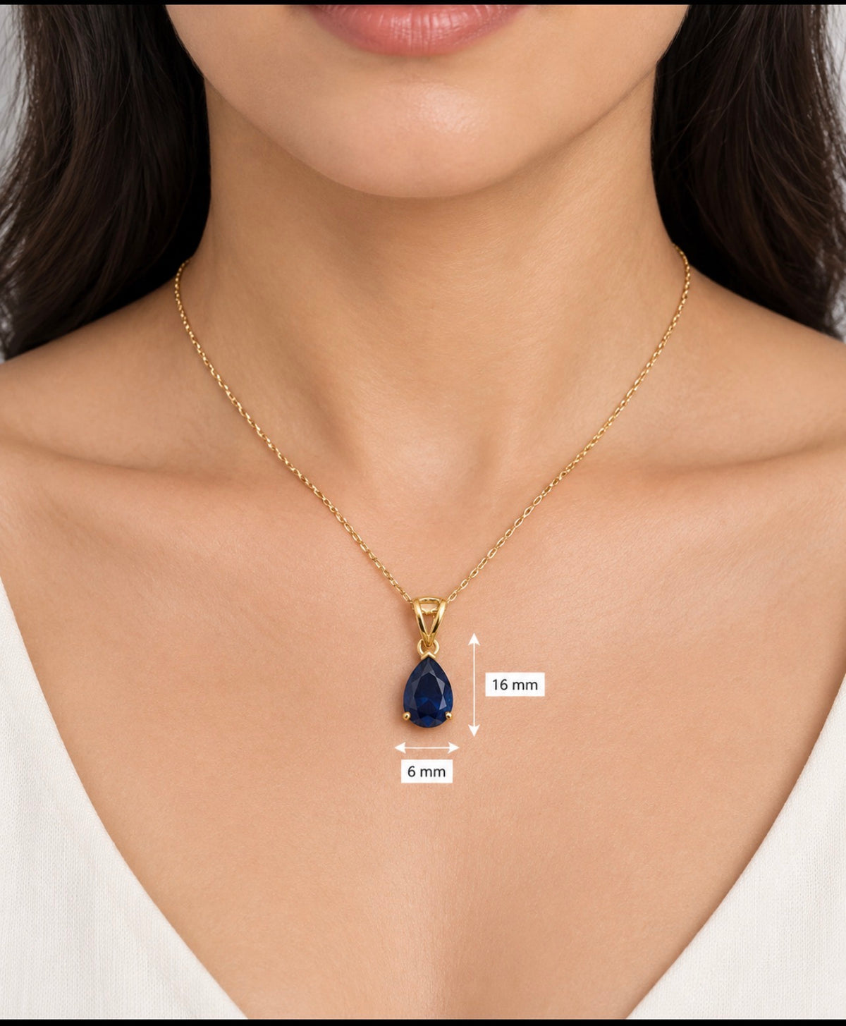 Pear Cut Blue Sapphire Solitaire Necklace 14K Yellow Gold