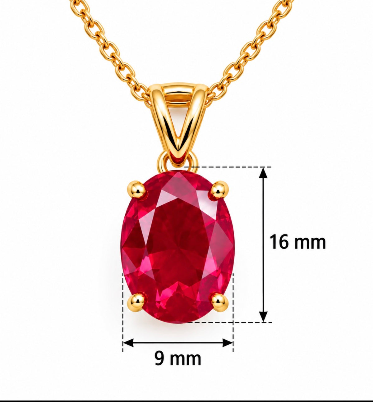 5 Carat Oval Cut Ruby Solitaire Necklace 14k Yellow Gold
