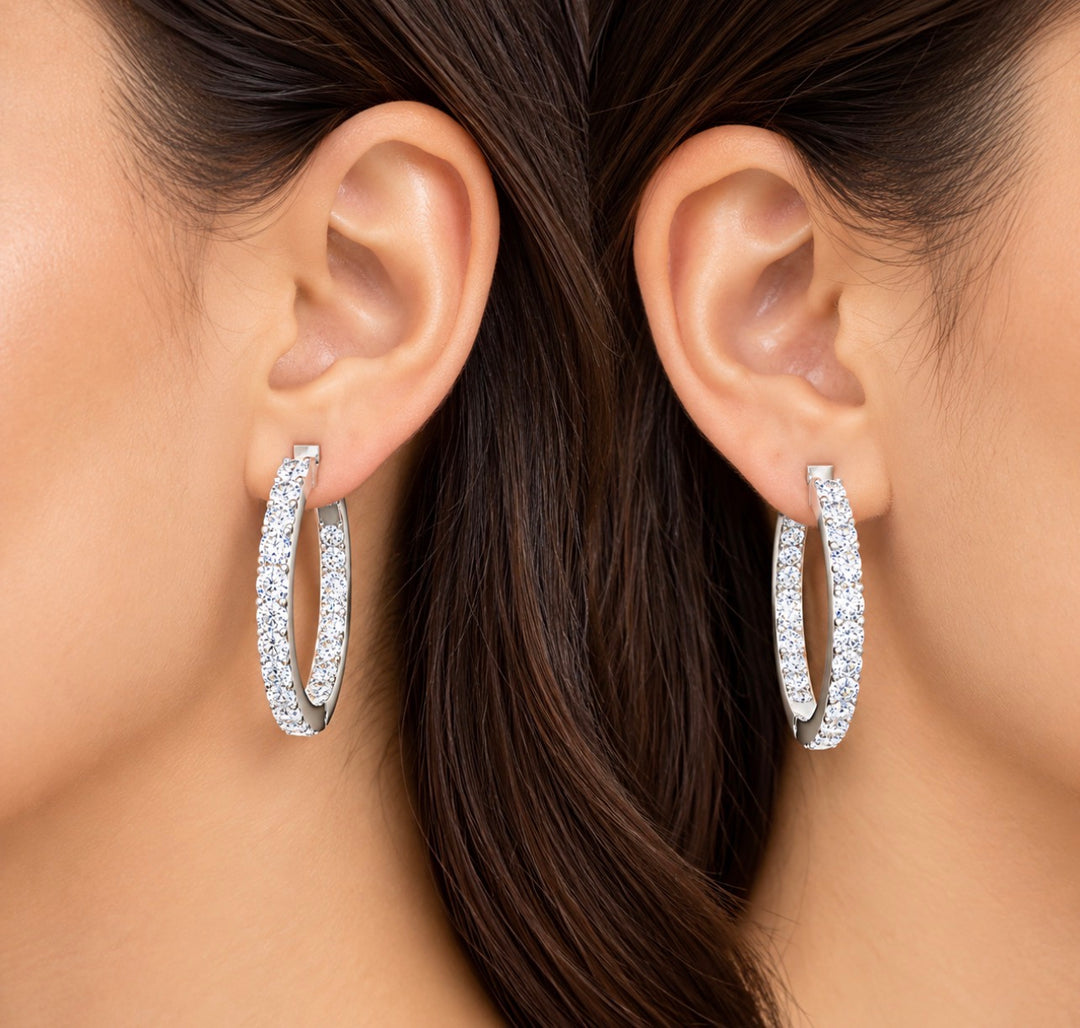 2 Carats Lab Diamond Eternity Hoop Earrings 14K White Gold