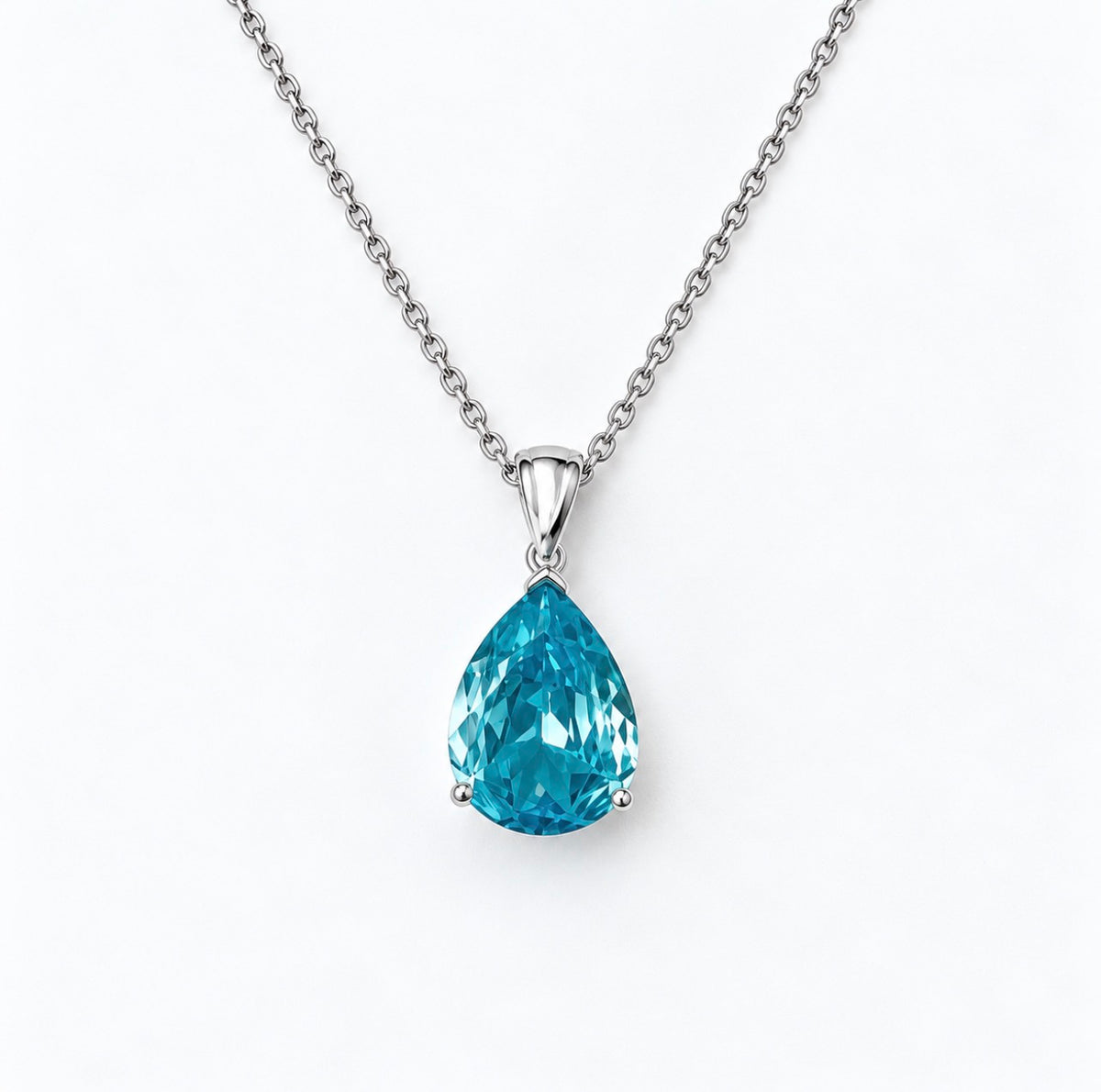 13 Carat Pear Cut Aquamarine Solitaire Necklace 14k White Gold