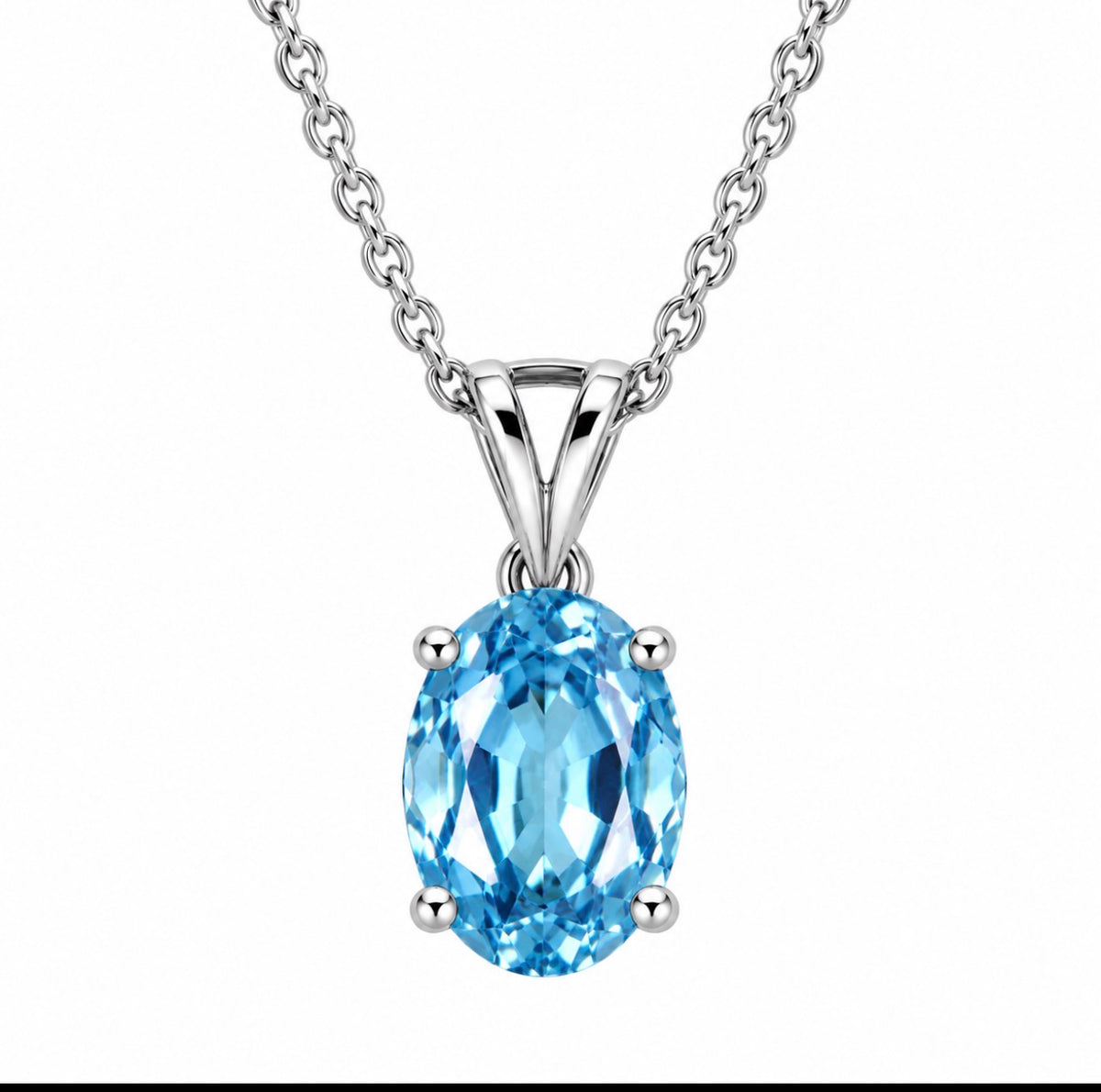 6 Carat Oval Cut Aquamarine Solitaire Necklace 14k White Gold