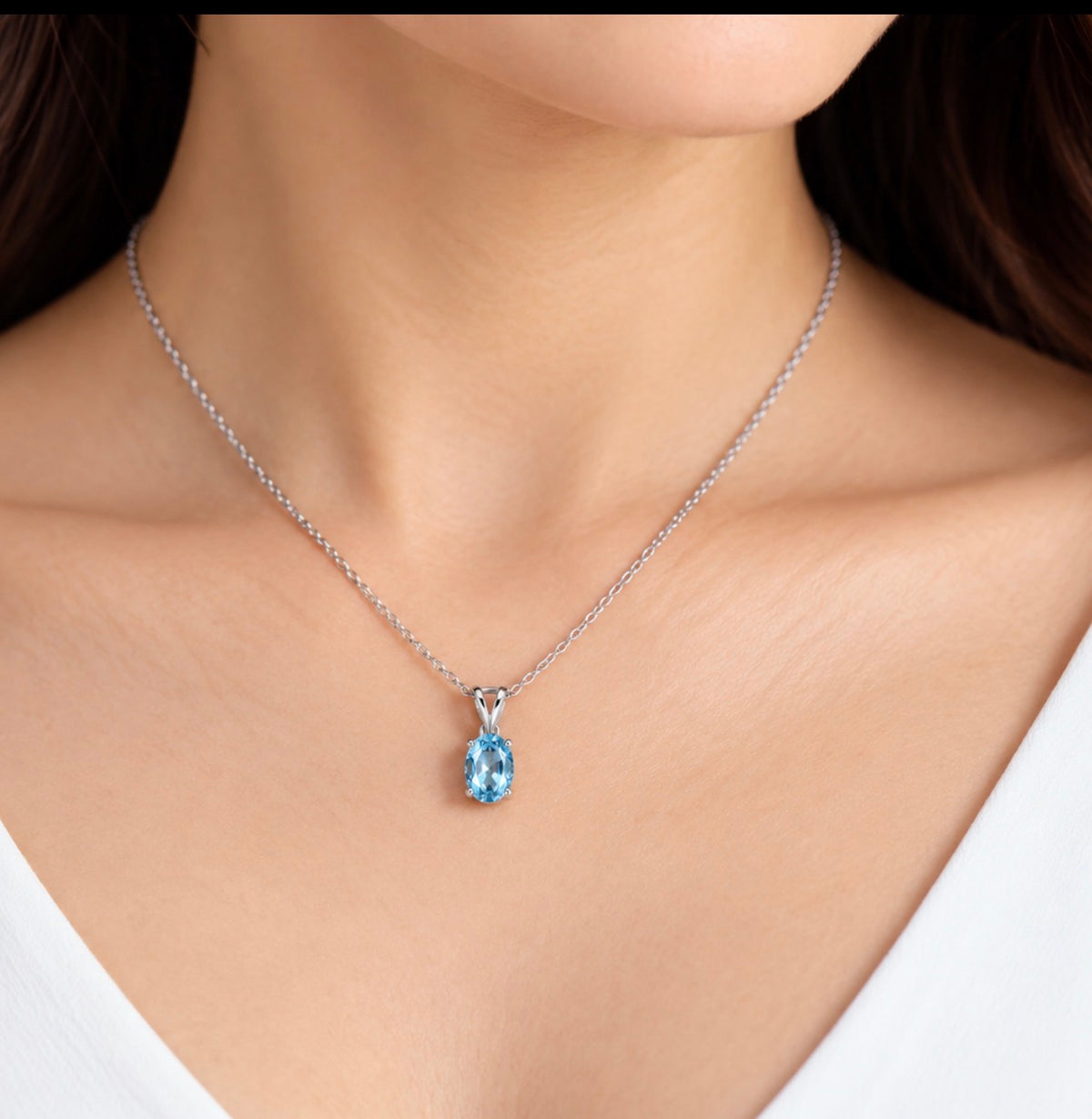 6 Carat Oval Cut Aquamarine Solitaire Necklace 14k White Gold