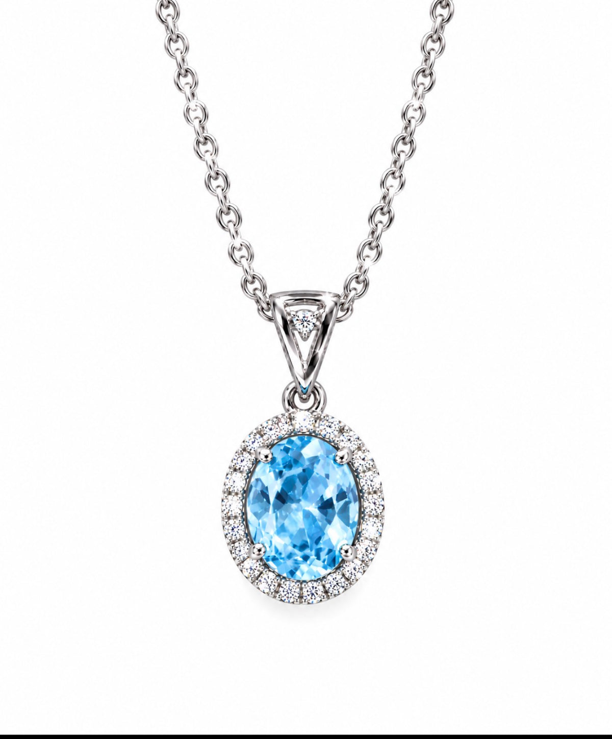5 Carat Oval Cut Aquamarine Halo 1 Carat Lab Diamond Necklace