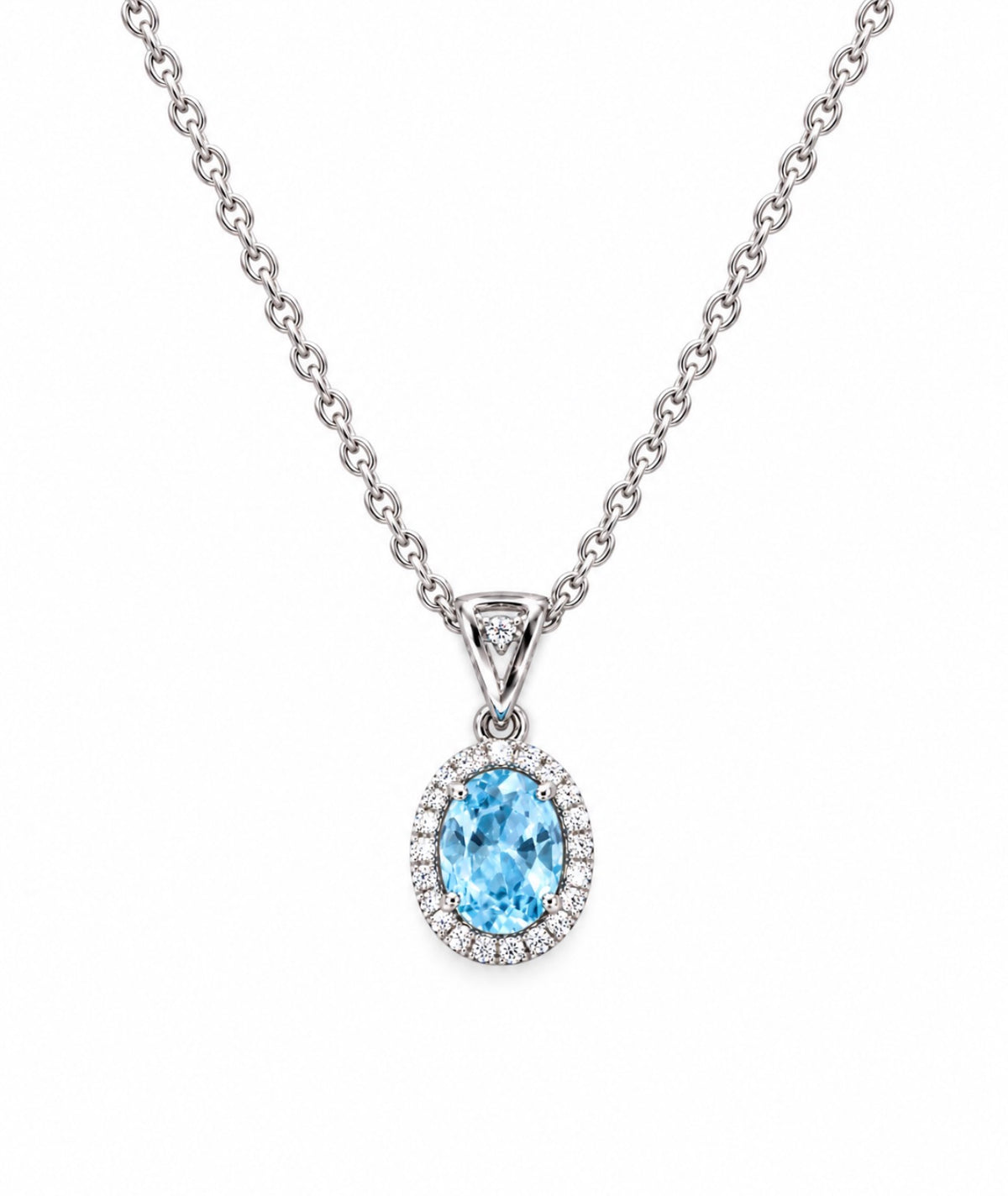 5 Carat Oval Cut Aquamarine Halo 1 Carat Lab Diamond Necklace