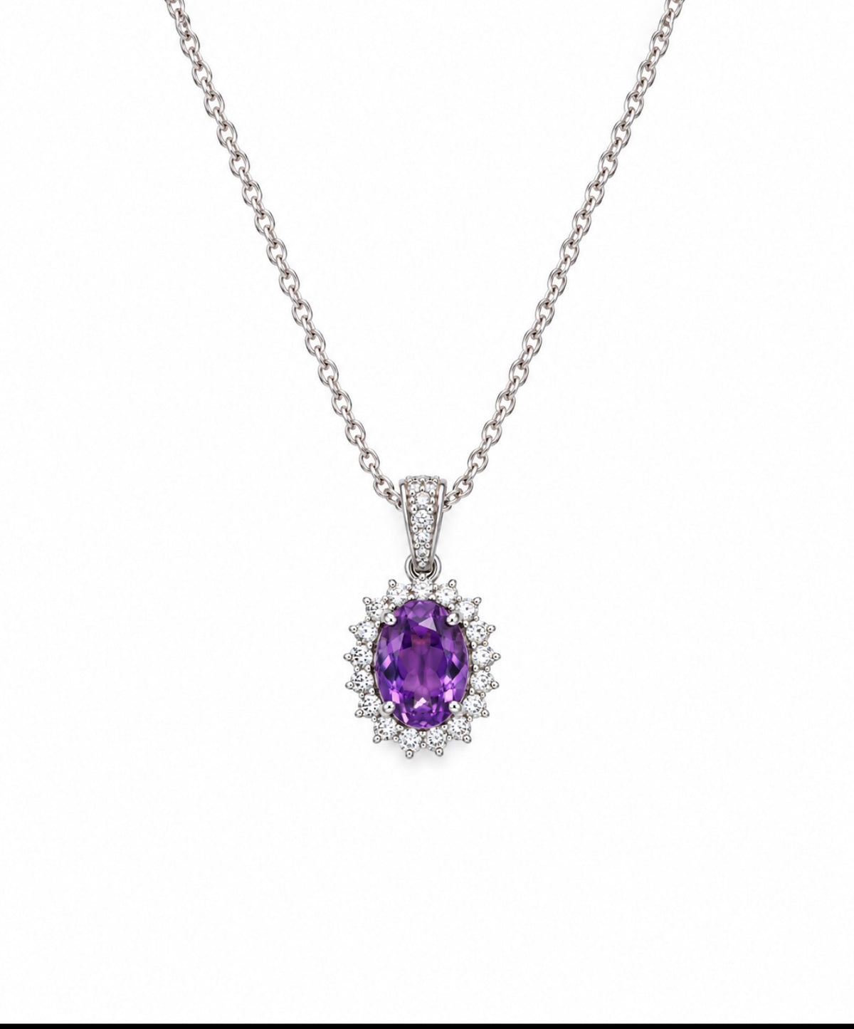 Oval Amethyst Halo 1 Carat Lab Diamond Necklace