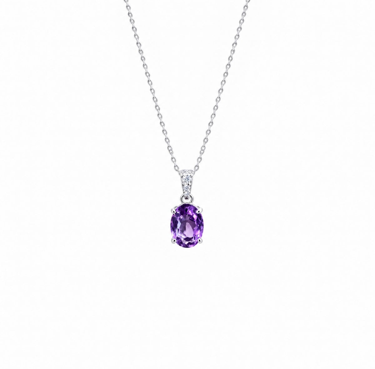 Oval Amethyst Solitaire Necklace 14K White Gold
