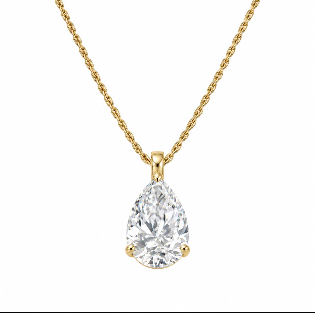4 Carat Pear Cut Lab Diamond Solitaire Necklace 14K Yellow Gold