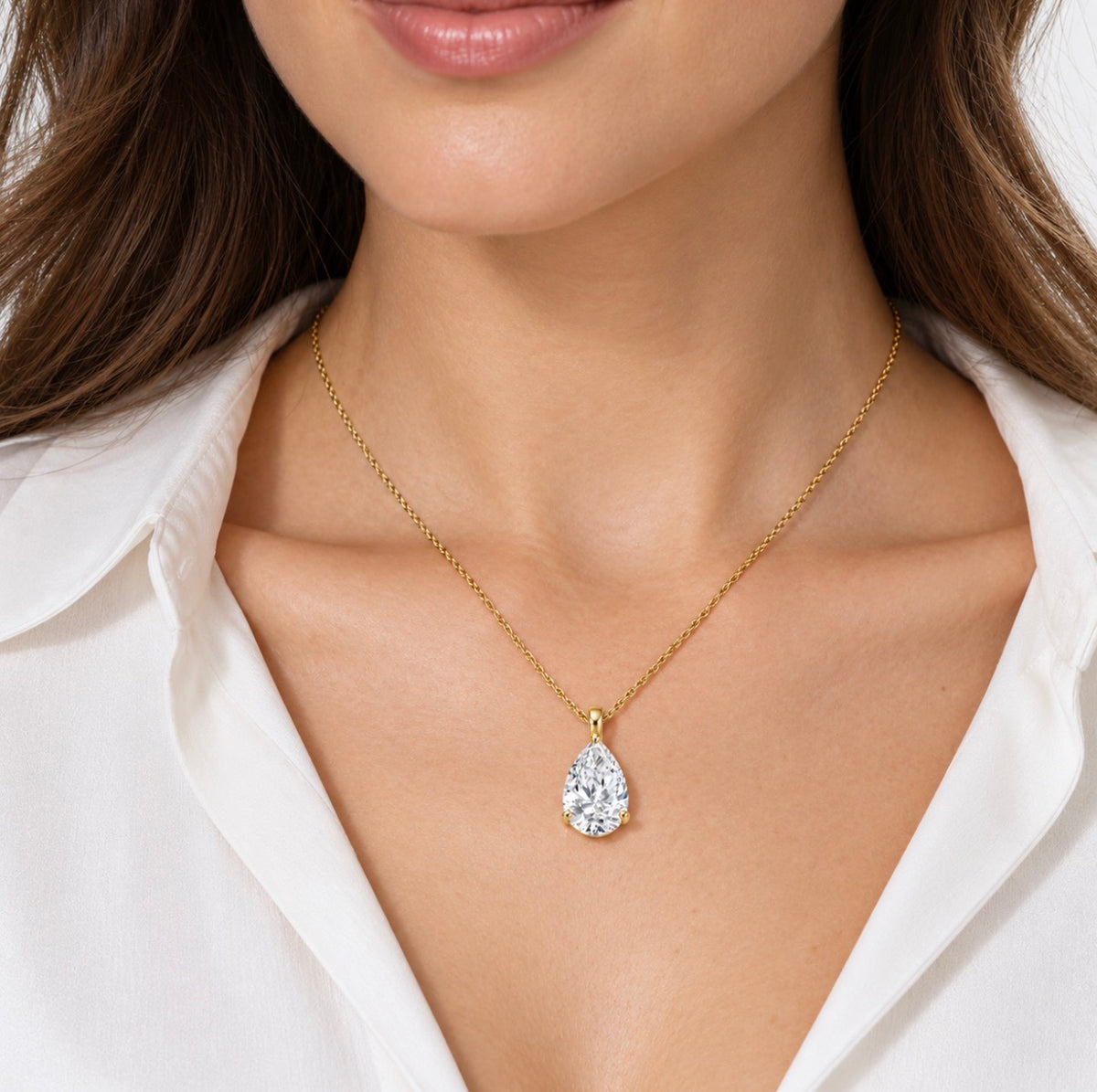 4 Carat Pear Cut Lab Diamond Solitaire Necklace 14K Yellow Gold