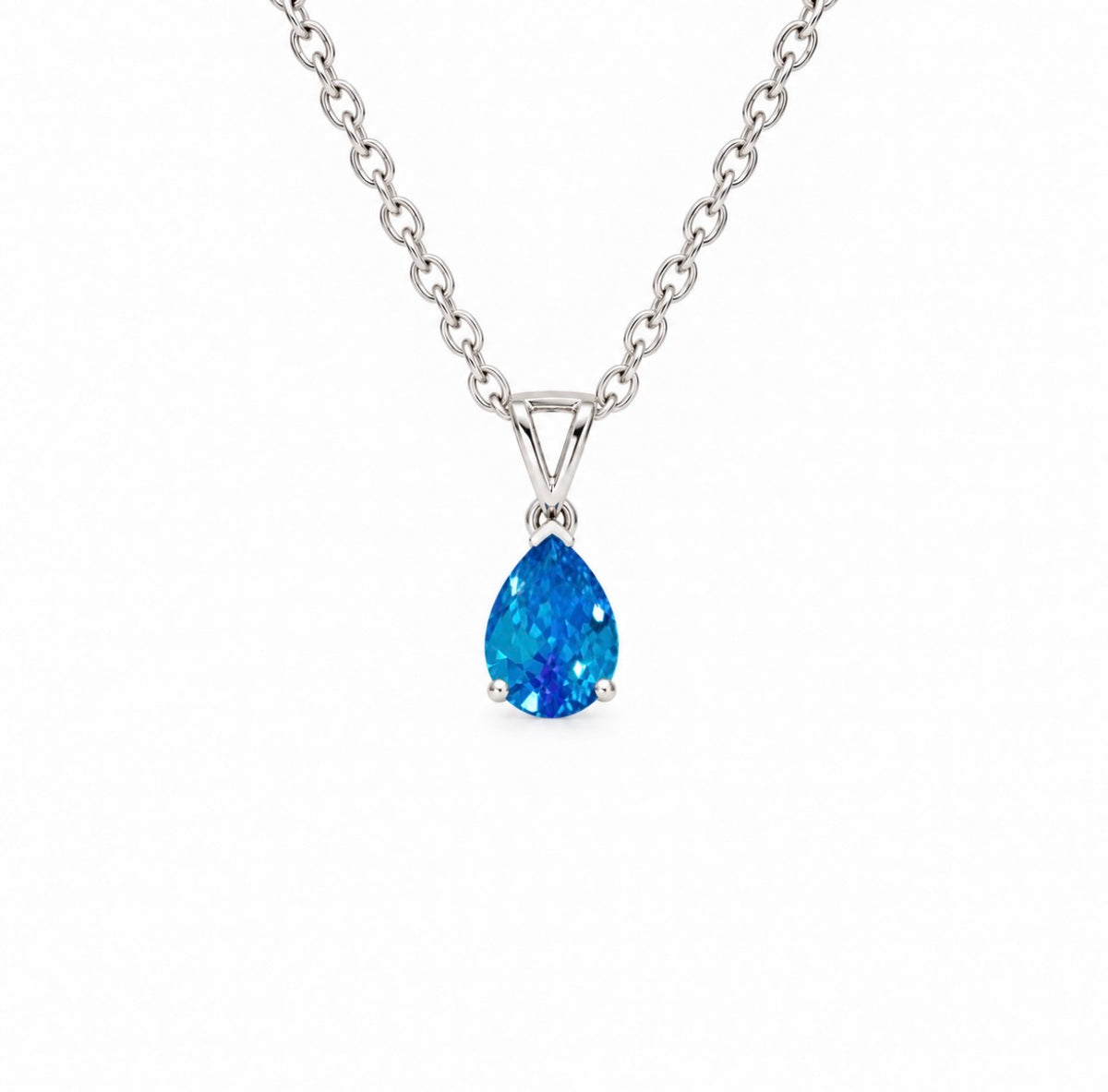 3 Ct Pear Cut Aquamarine Solitaire Necklace 14k White Gold