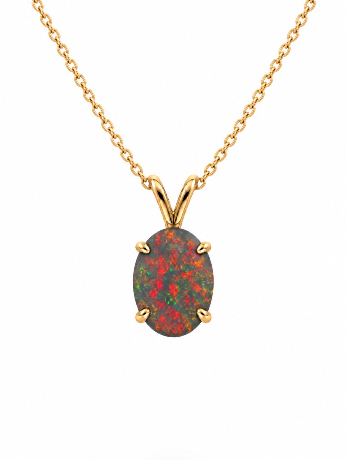 4 Carat Grey Opal Oval Birth Stone Pendant Necklace 14K Yellow Gold