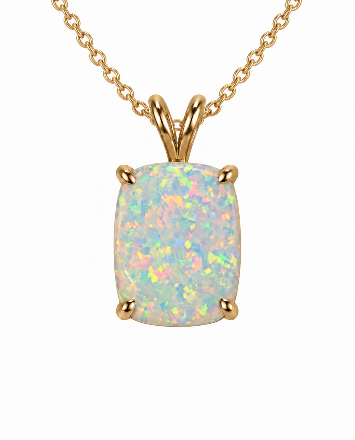 5 Carat Opal oval cut Birth Stone Pendant Necklace 14K Yellow Gold