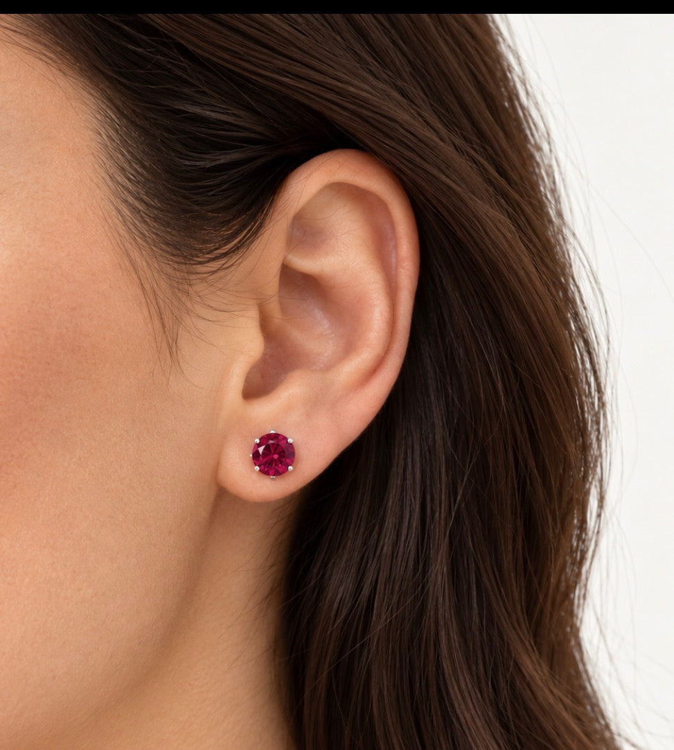 2 Carat Classic Ruby Stud Earrings in 14K White Gold