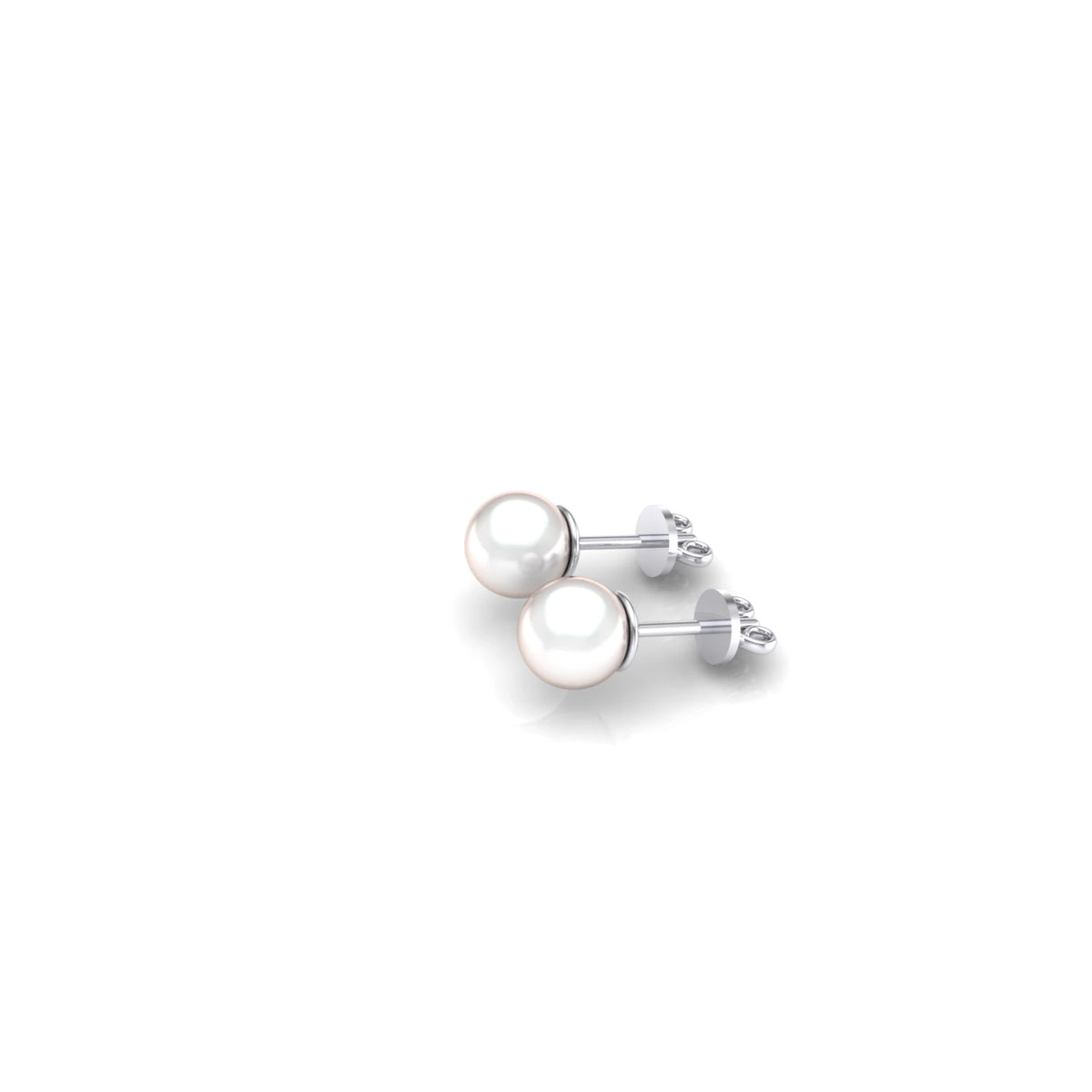 Classic pearl stud earring set in polished 14K white gold, finished with a secure butterfly pushback closure for comfortable everyday wear.