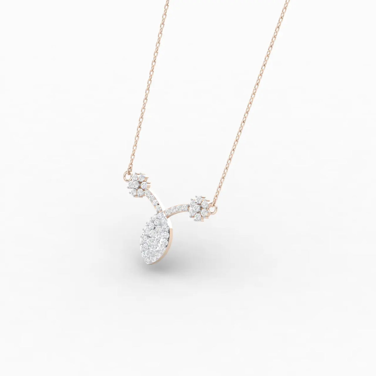 1 Carat Teardrop Floral Lab Grown Diamond Pendant Necklace 14K RoseGold