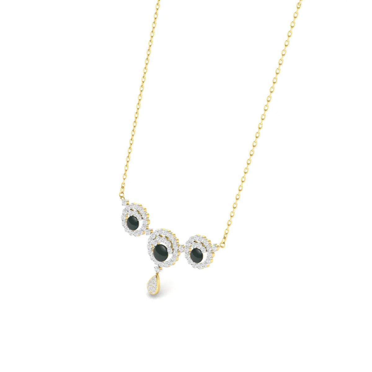 2 Carat Onyx Glow with Lab- Grown Diamond Teardrop  Necklace 18K Yellow Gold