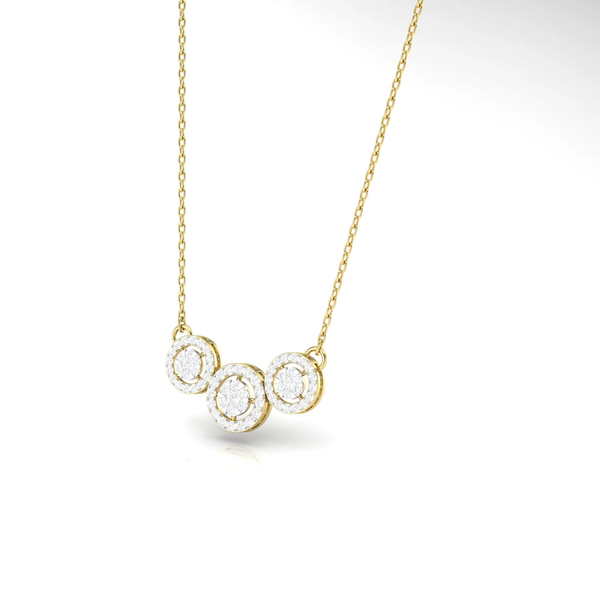 1 Ct. Trio Halo Lab Diamond Pendant Necklace in 14K Yellow Gold