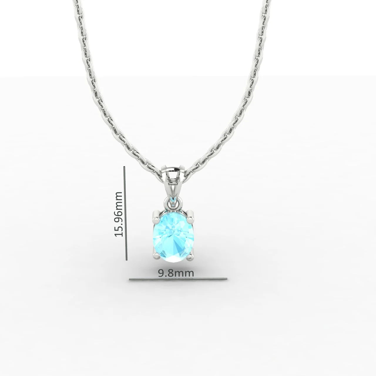 Oval Cut Aquamarine Solitaire Necklace 14k White Gold