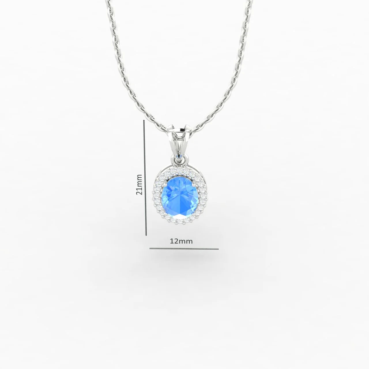Oval Cut Aquamarine Halo 1 Carat Lab Diamond Necklace
